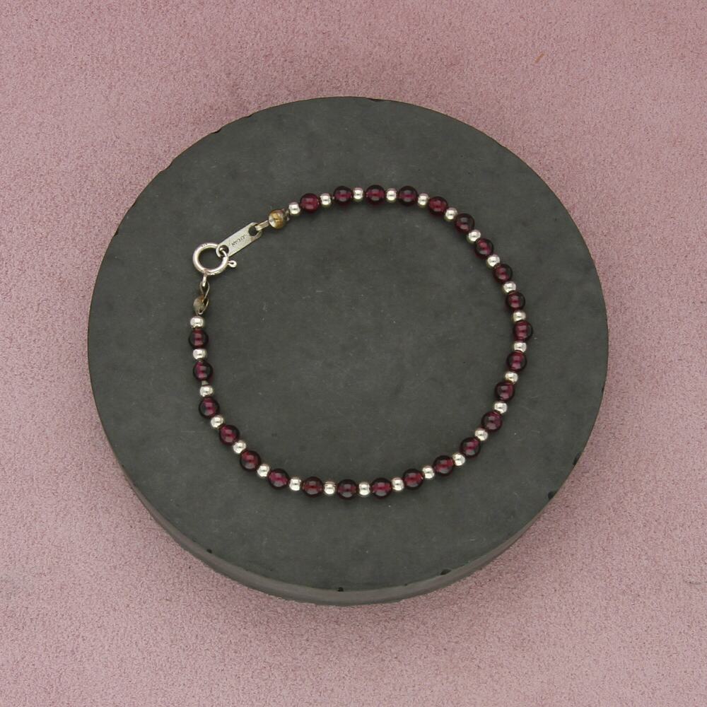 sterling silver 4mm rhodolite bead bracelet size 7.25in